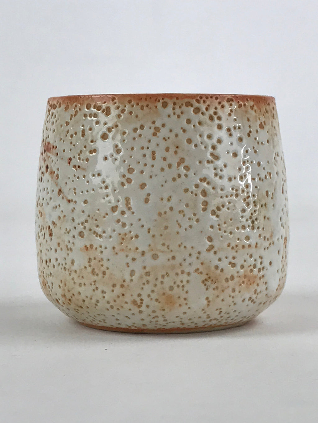 Japanese Shinoware Ceramic Yunomi Teacup Vtg Pottery Bamboo Red Brown TC349