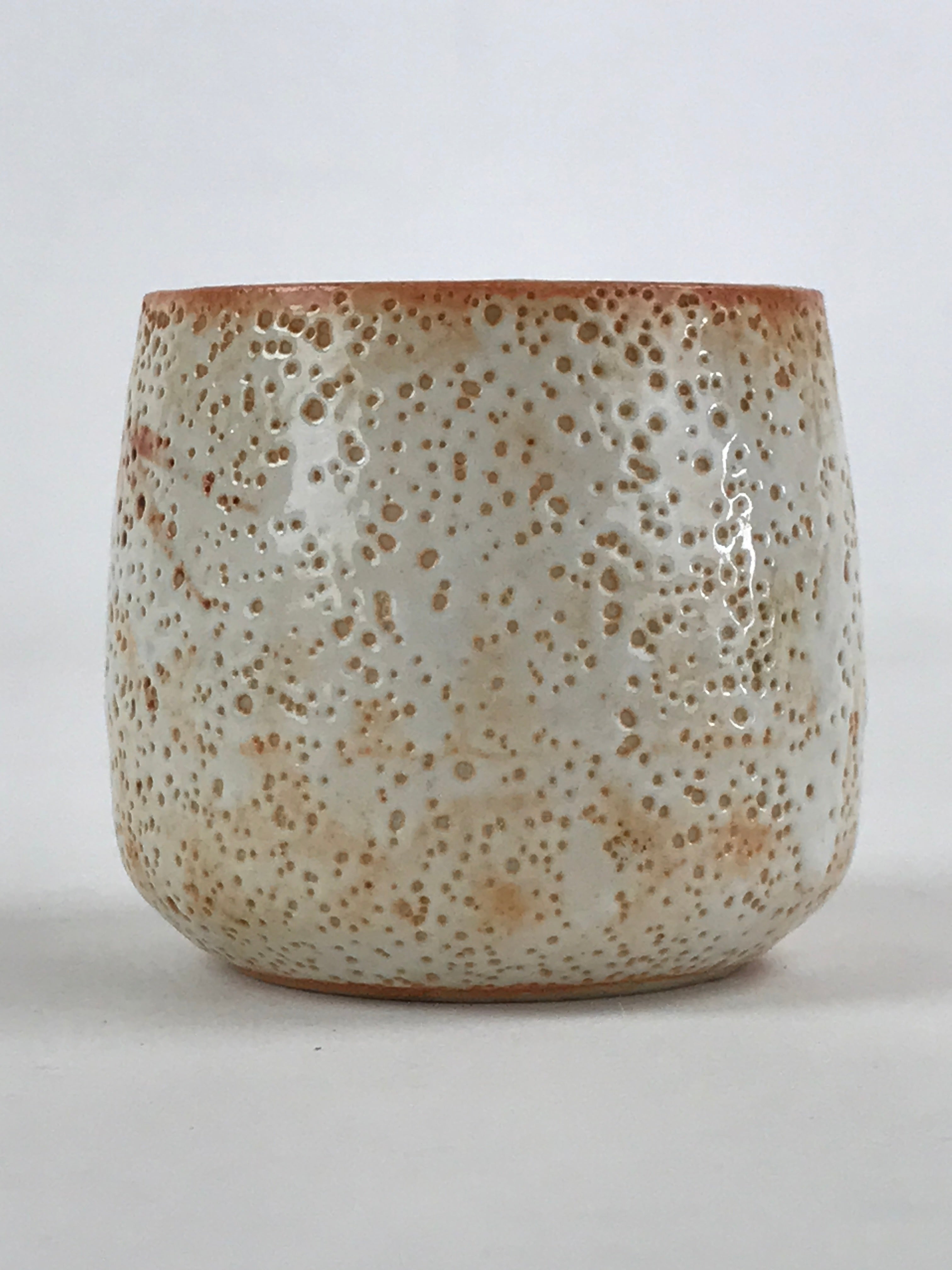 Japanese Shinoware Ceramic Yunomi Teacup Vtg Pottery Bamboo Red Brown TC349