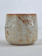 Japanese Shinoware Ceramic Yunomi Teacup Vtg Pottery Bamboo Red Brown TC349