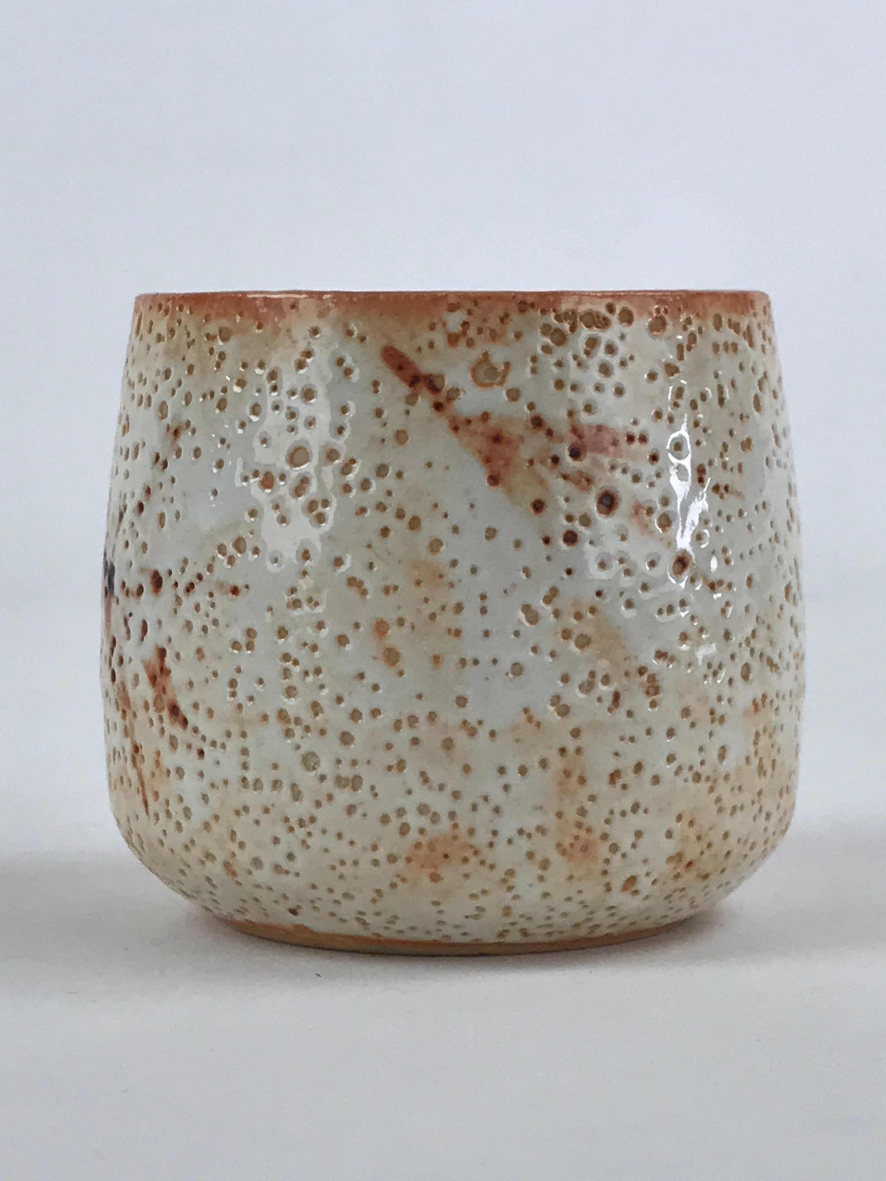 Japanese Shinoware Ceramic Yunomi Teacup Vtg Pottery Bamboo Red Brown TC349