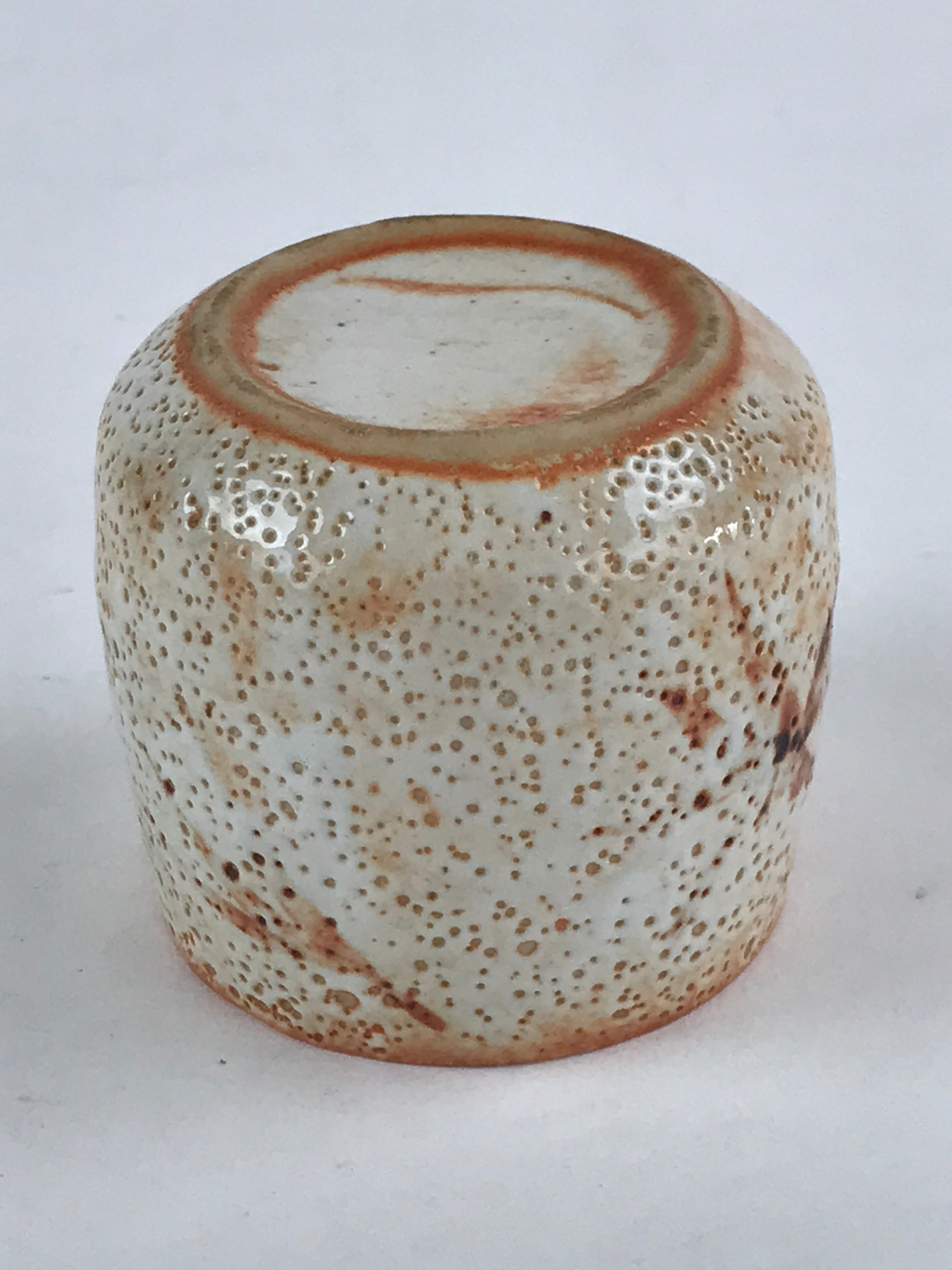 Japanese Shinoware Ceramic Yunomi Teacup Vtg Pottery Bamboo Red Brown TC349