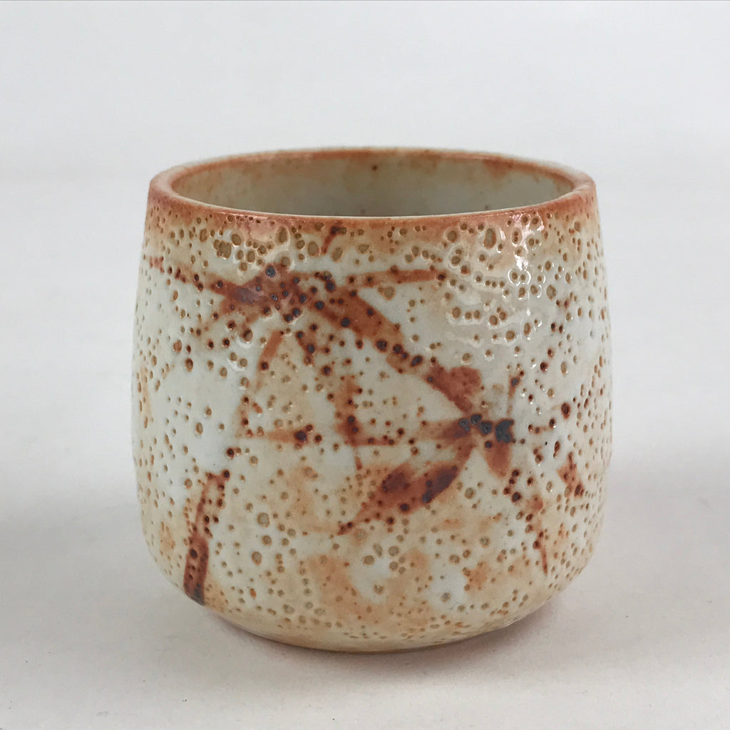 Japanese Shinoware Ceramic Yunomi Teacup Vtg Pottery Bamboo Red Brown TC349