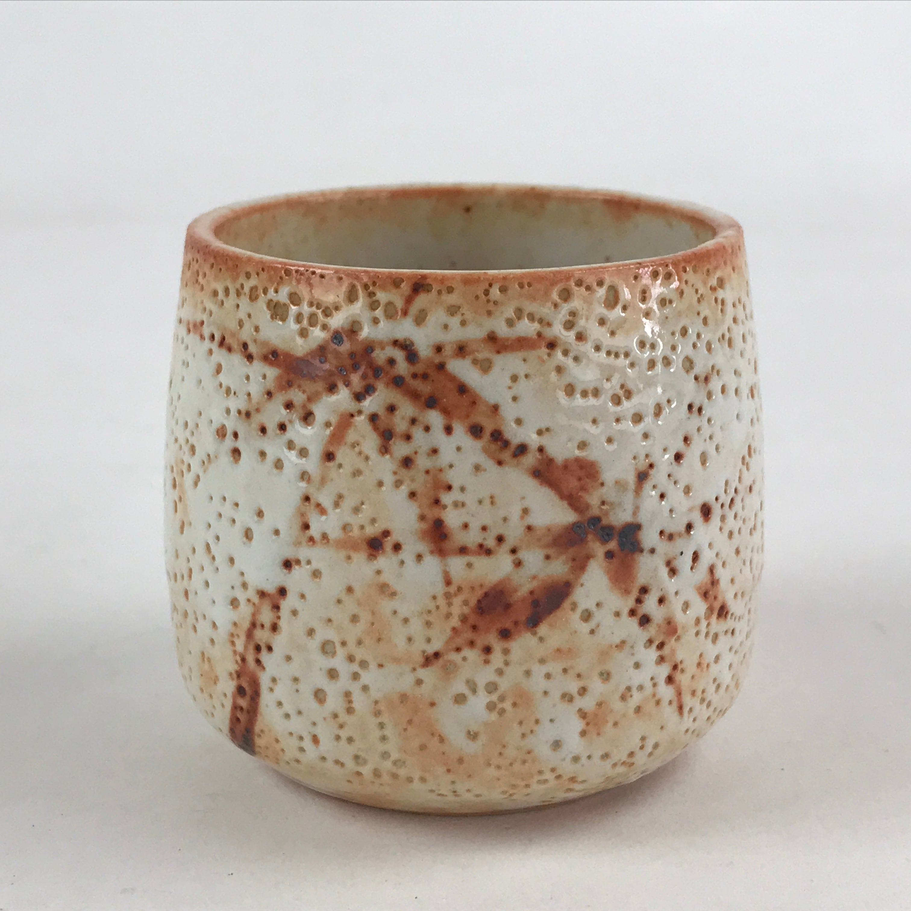 Japanese Shinoware Ceramic Yunomi Teacup Vtg Pottery Bamboo Red Brown TC349