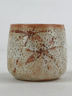 Japanese Shinoware Ceramic Yunomi Teacup Vtg Pottery Bamboo Red Brown TC350