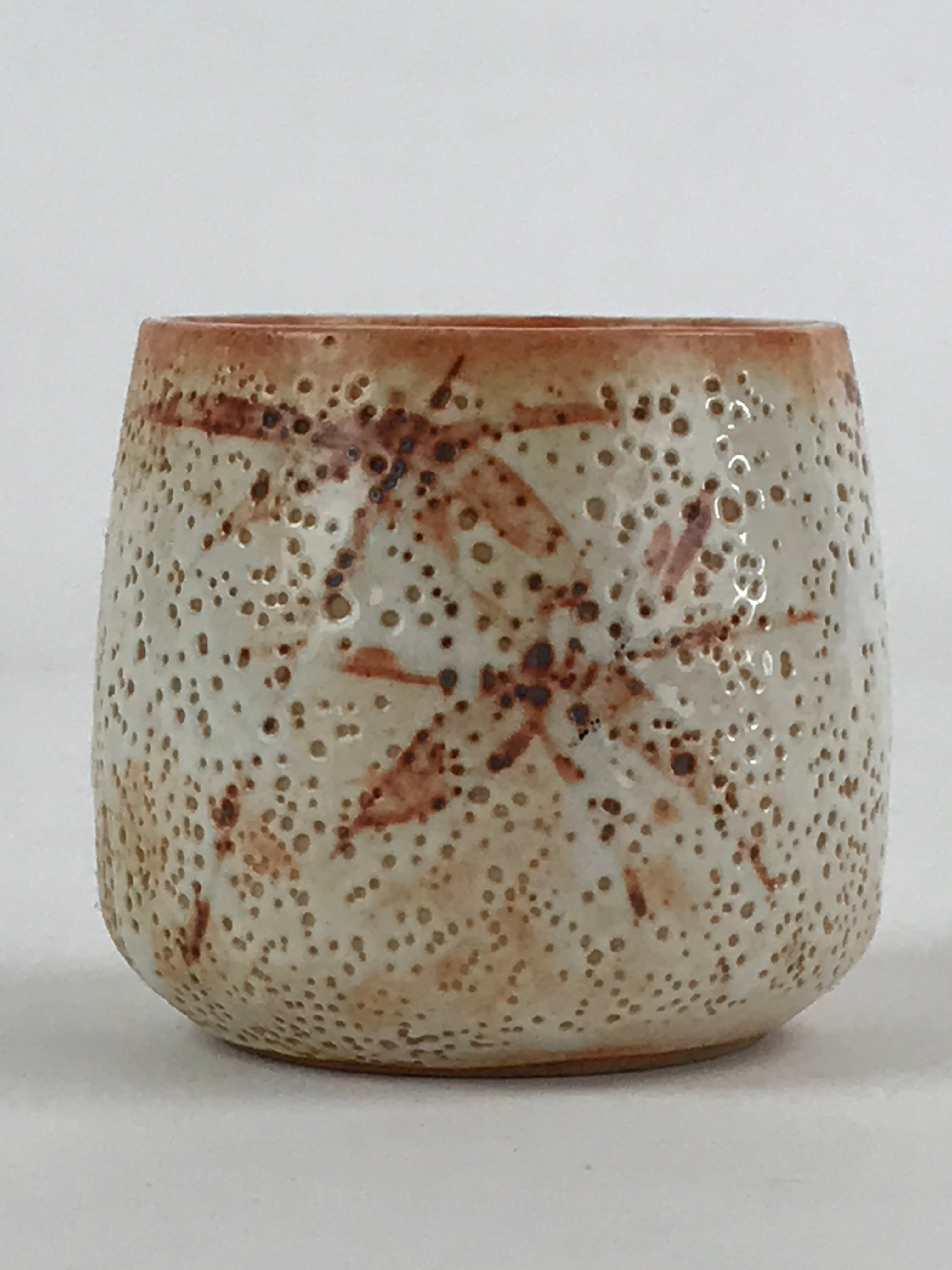 Japanese Shinoware Ceramic Yunomi Teacup Vtg Pottery Bamboo Red Brown TC350