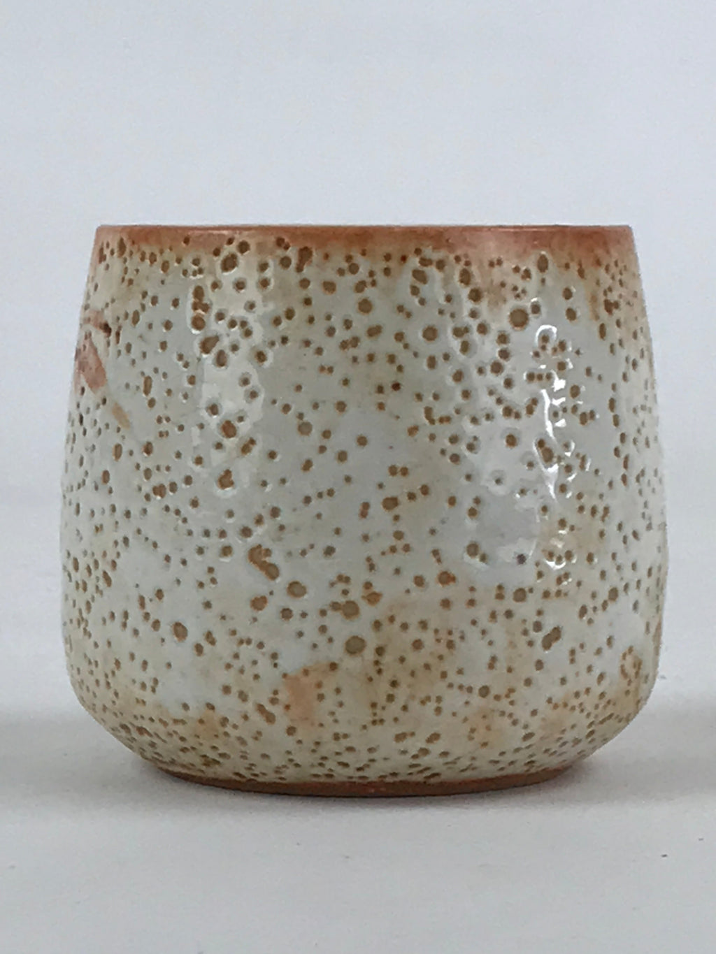 Japanese Shinoware Ceramic Yunomi Teacup Vtg Pottery Bamboo Red Brown TC350