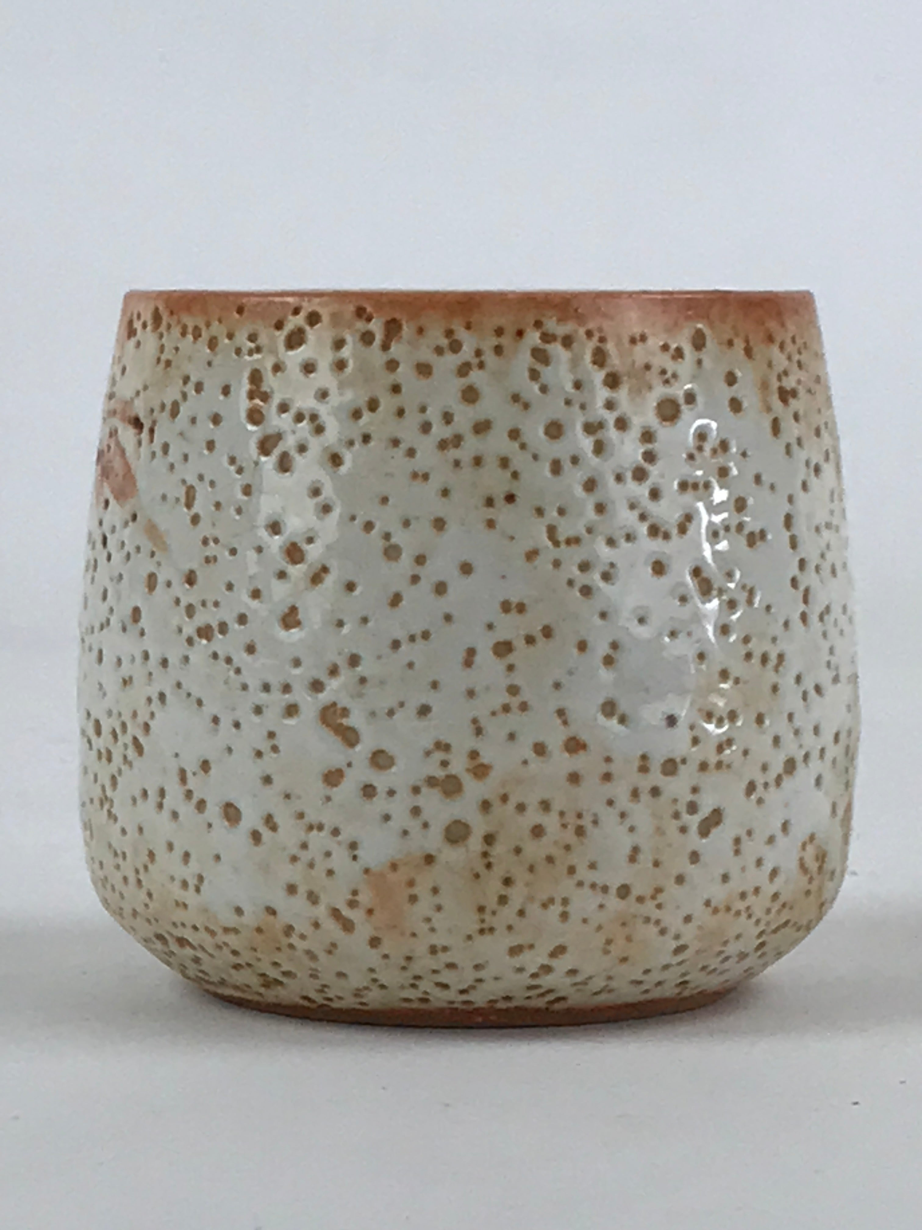 Japanese Shinoware Ceramic Yunomi Teacup Vtg Pottery Bamboo Red Brown TC350
