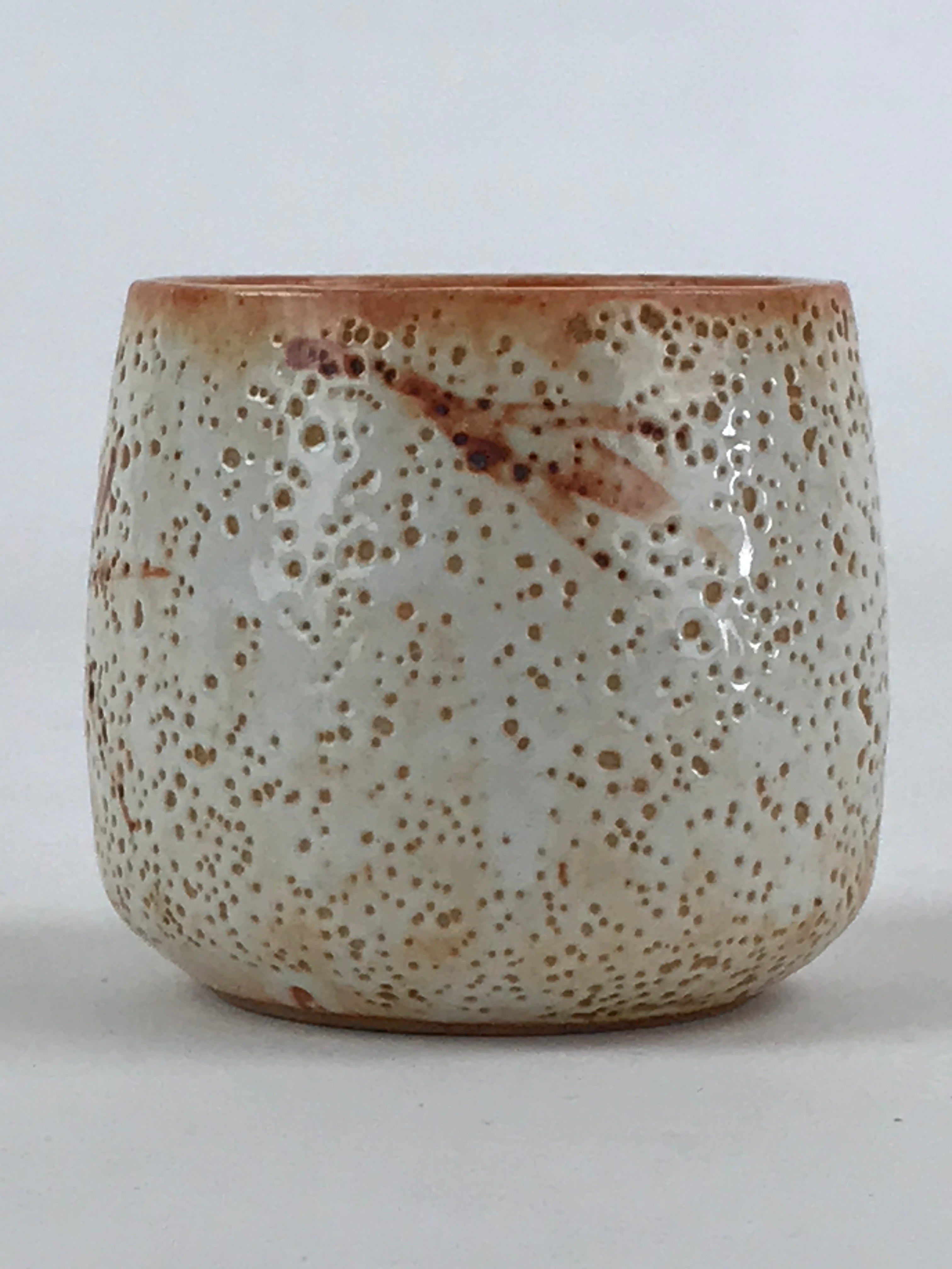 Japanese Shinoware Ceramic Yunomi Teacup Vtg Pottery Bamboo Red Brown TC350