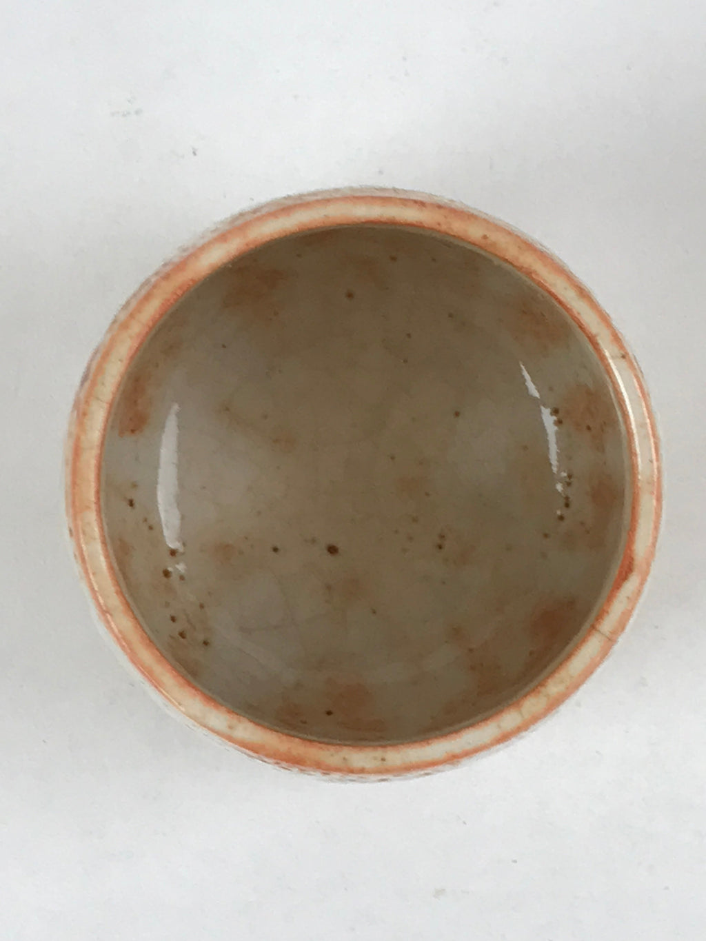 Japanese Shinoware Ceramic Yunomi Teacup Vtg Pottery Bamboo Red Brown TC350