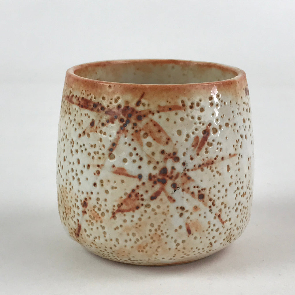 Japanese Shinoware Ceramic Yunomi Teacup Vtg Pottery Bamboo Red Brown TC350