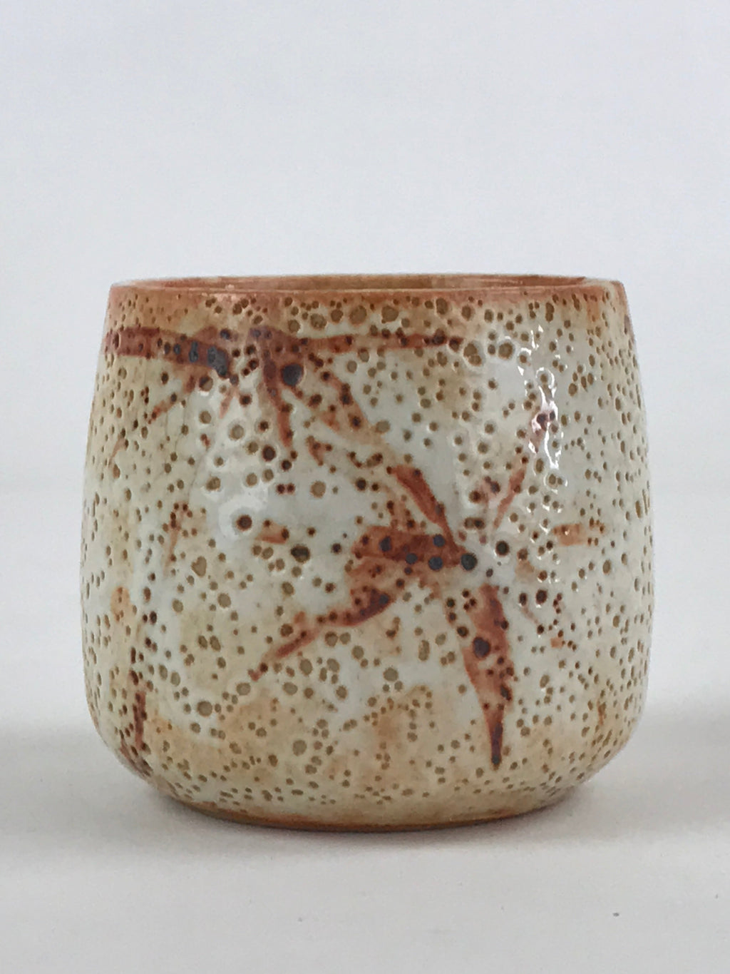 Japanese Shinoware Ceramic Yunomi Teacup Vtg Pottery Bamboo Red Brown TC351