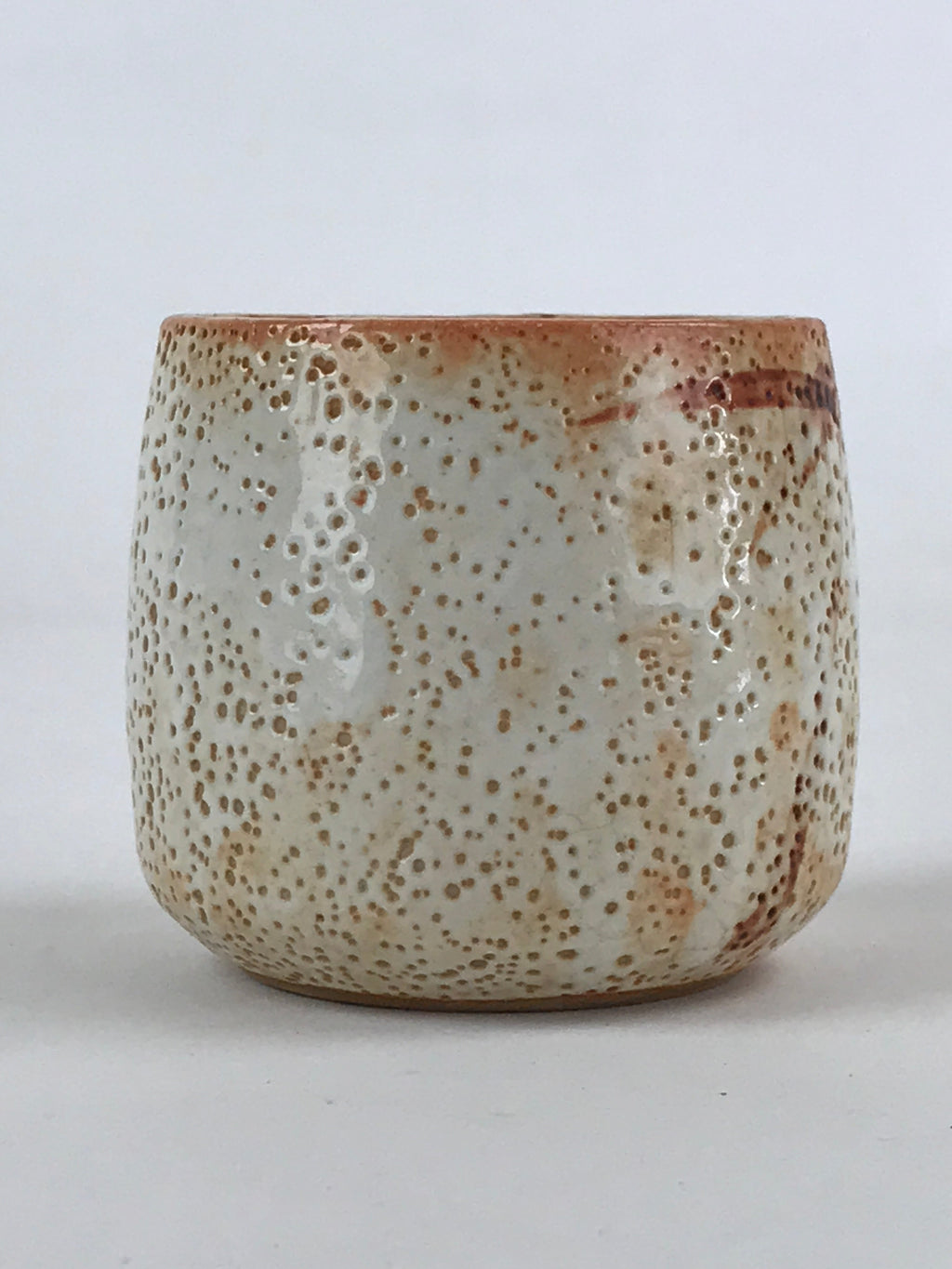 Japanese Shinoware Ceramic Yunomi Teacup Vtg Pottery Bamboo Red Brown TC351