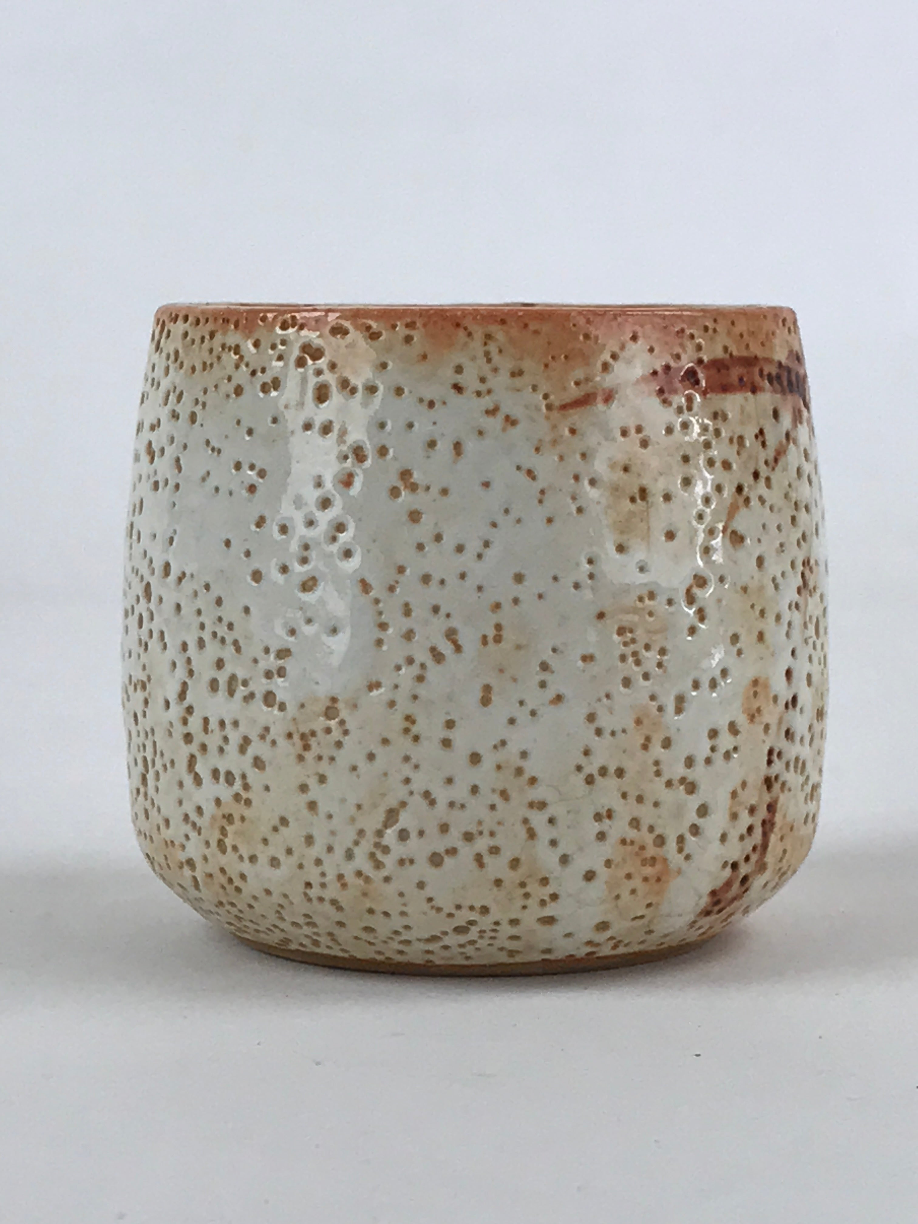 Japanese Shinoware Ceramic Yunomi Teacup Vtg Pottery Bamboo Red Brown TC351