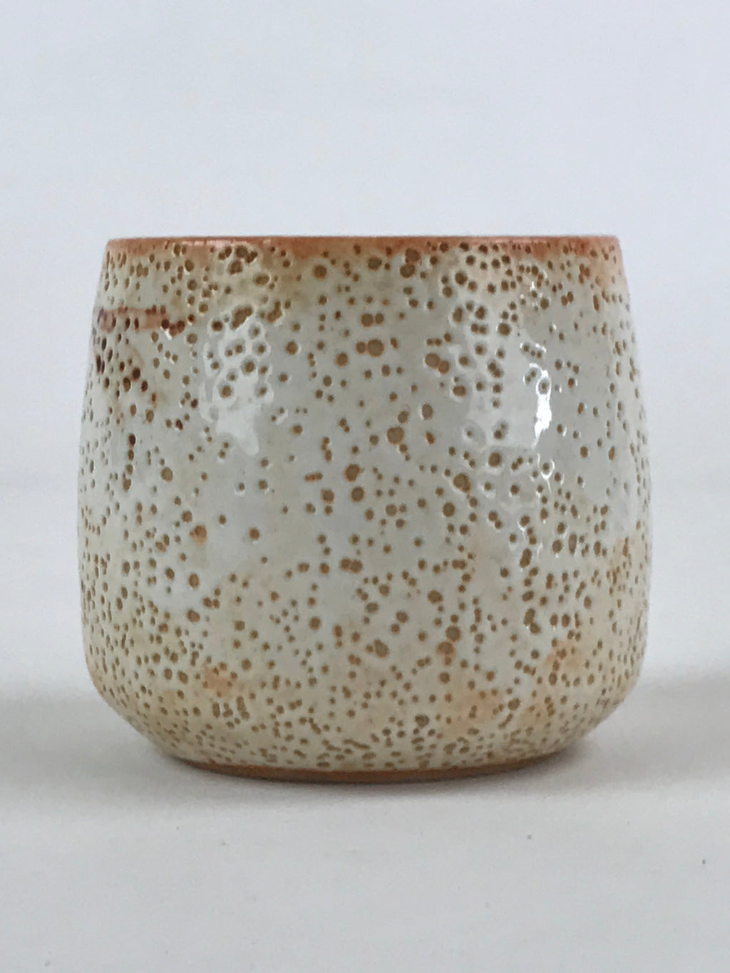 Japanese Shinoware Ceramic Yunomi Teacup Vtg Pottery Bamboo Red Brown TC351