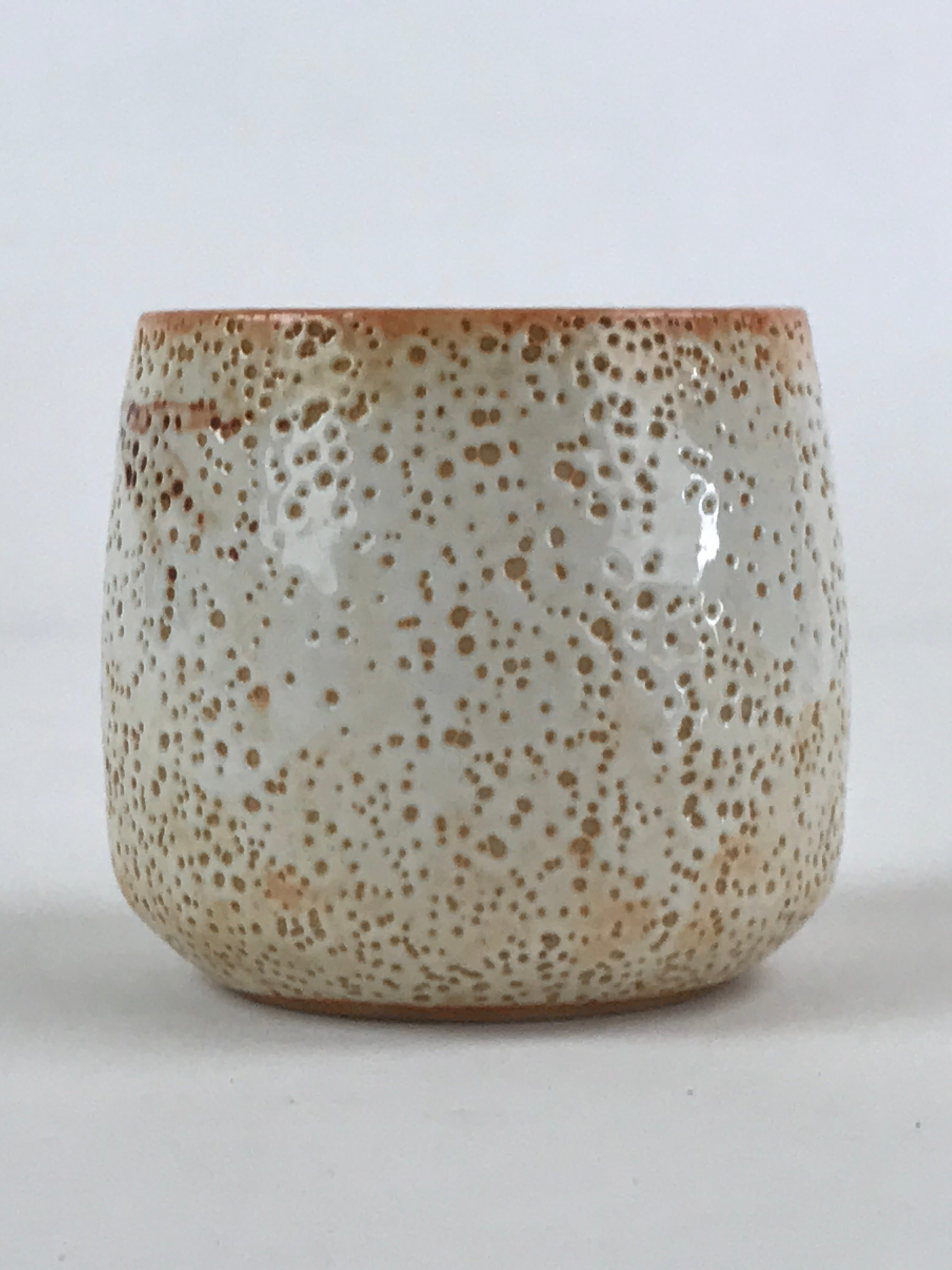 Japanese Shinoware Ceramic Yunomi Teacup Vtg Pottery Bamboo Red Brown TC351