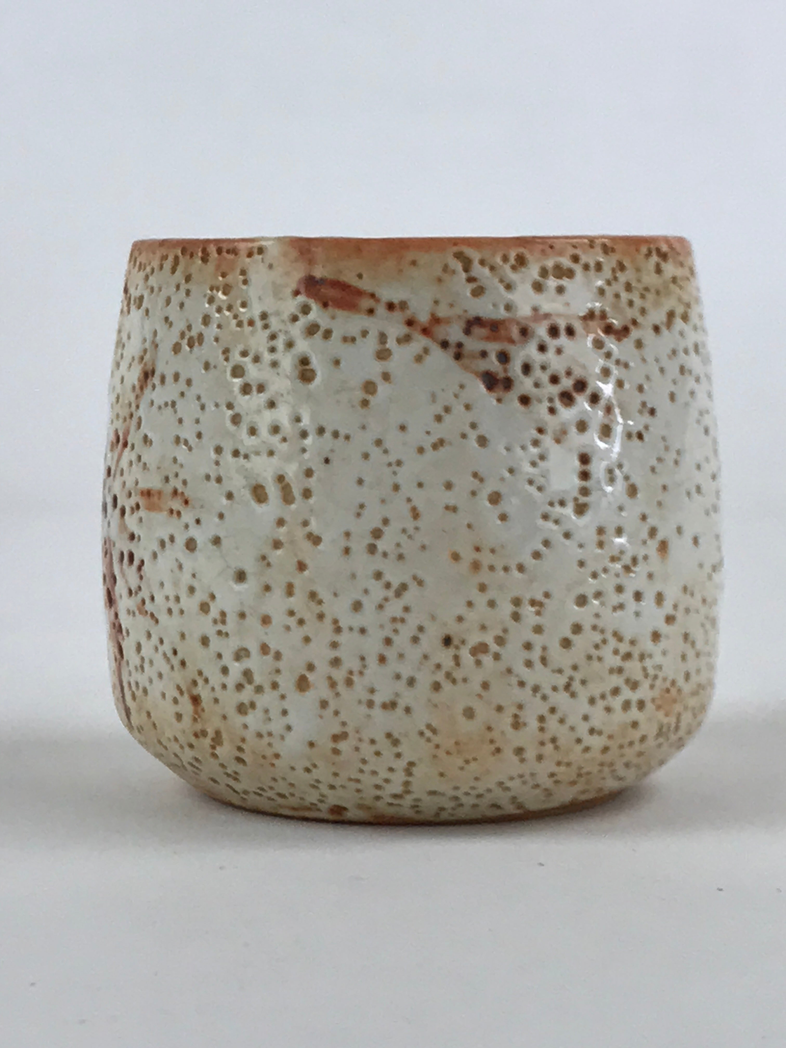 Japanese Shinoware Ceramic Yunomi Teacup Vtg Pottery Bamboo Red Brown TC351