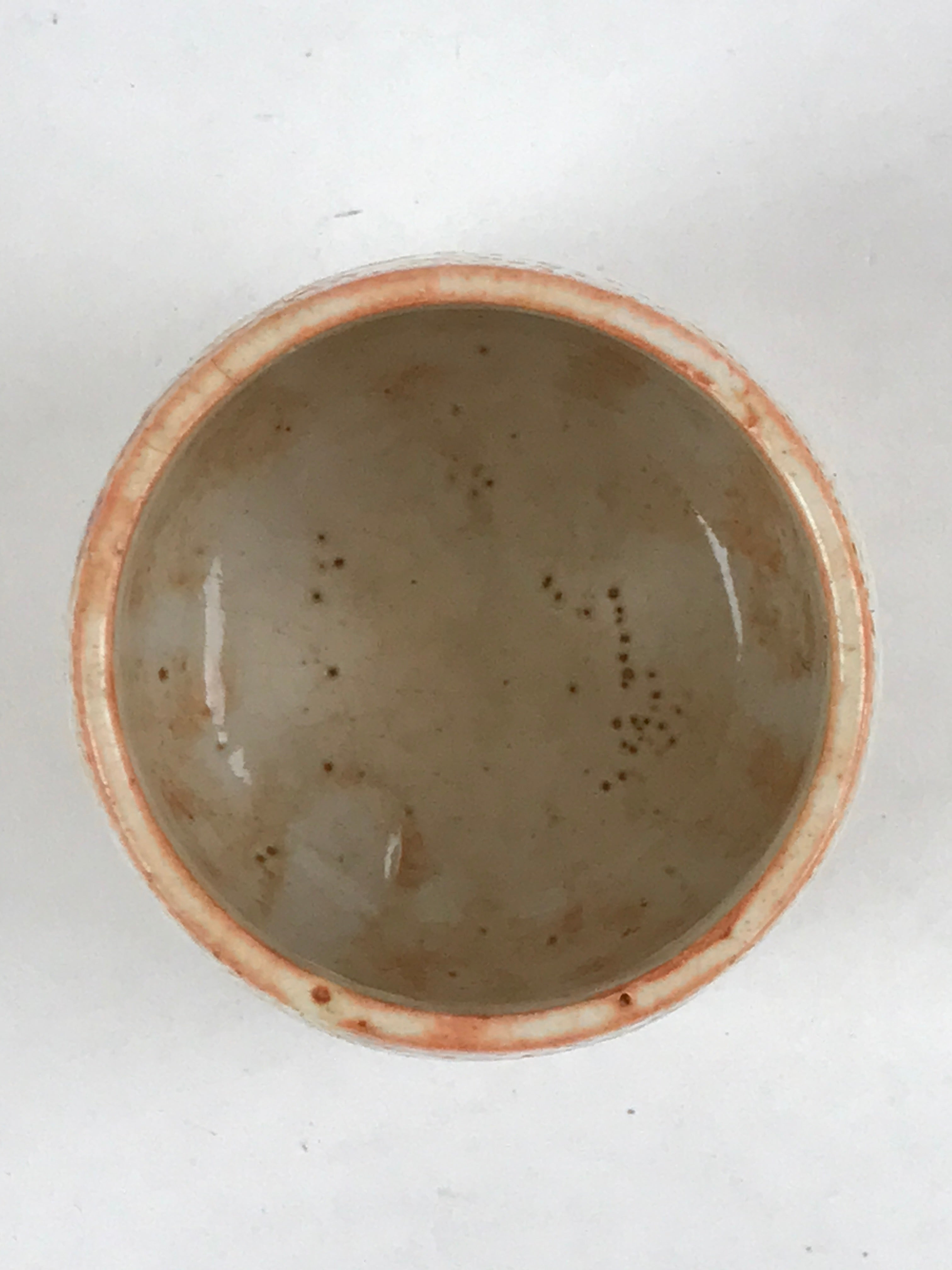 Japanese Shinoware Ceramic Yunomi Teacup Vtg Pottery Bamboo Red Brown TC351
