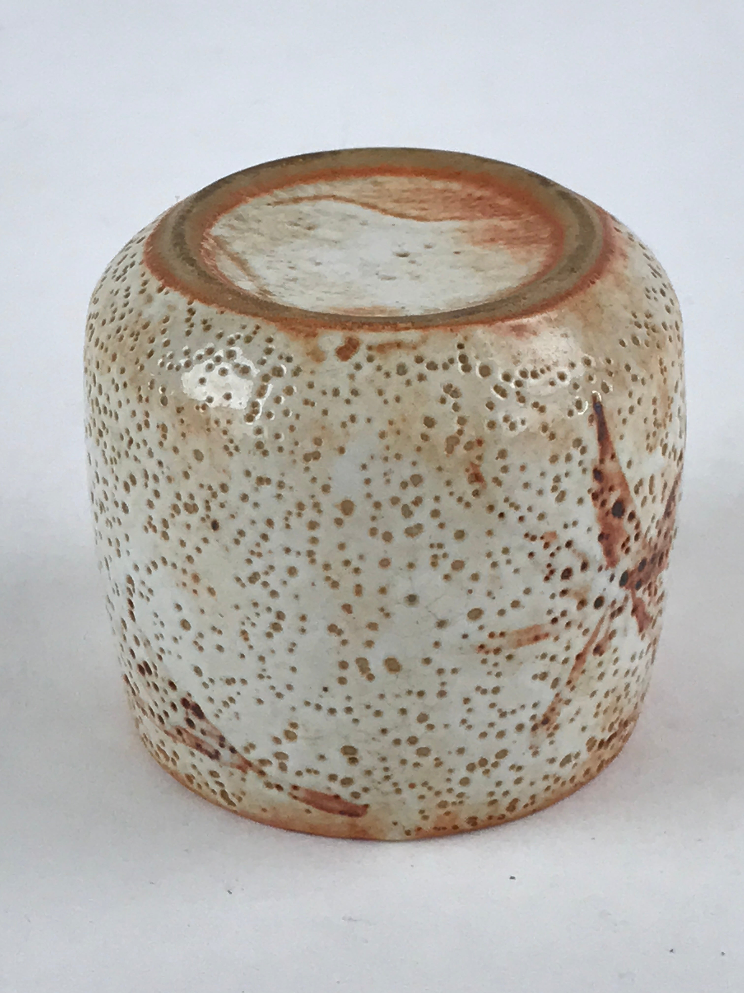 Japanese Shinoware Ceramic Yunomi Teacup Vtg Pottery Bamboo Red Brown TC351