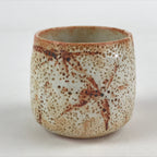 Japanese Shinoware Ceramic Yunomi Teacup Vtg Pottery Bamboo Red Brown TC351