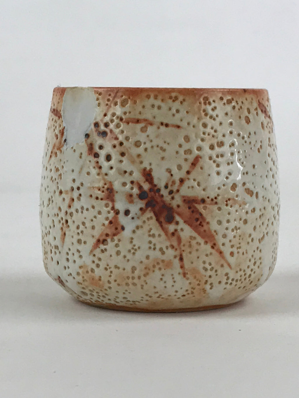 Japanese Shinoware Ceramic Yunomi Teacup Vtg Pottery Bamboo Red Brown TC352