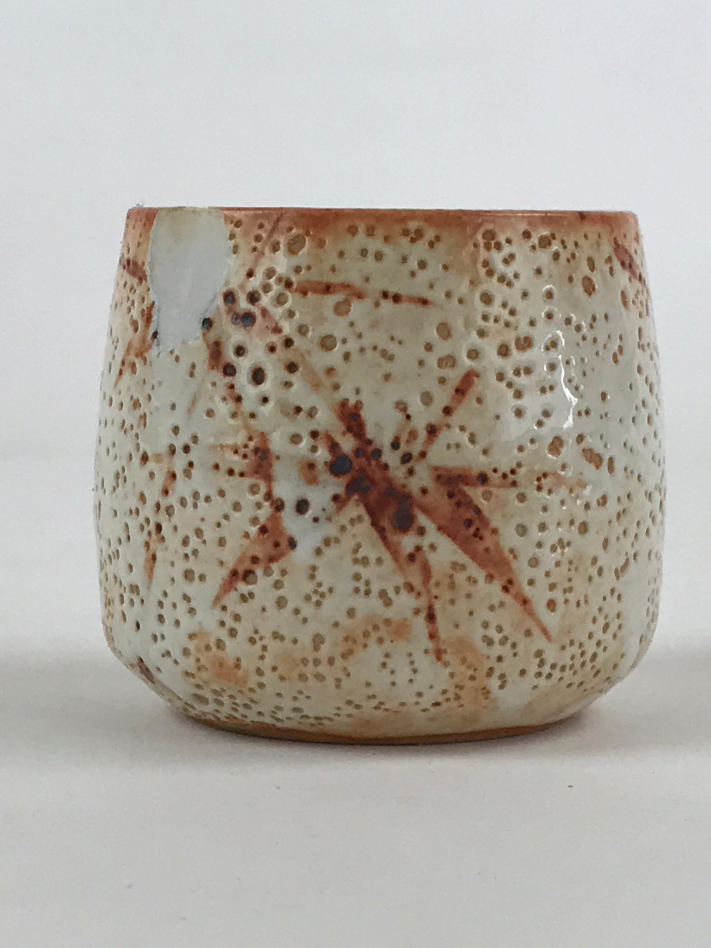 Japanese Shinoware Ceramic Yunomi Teacup Vtg Pottery Bamboo Red Brown TC352