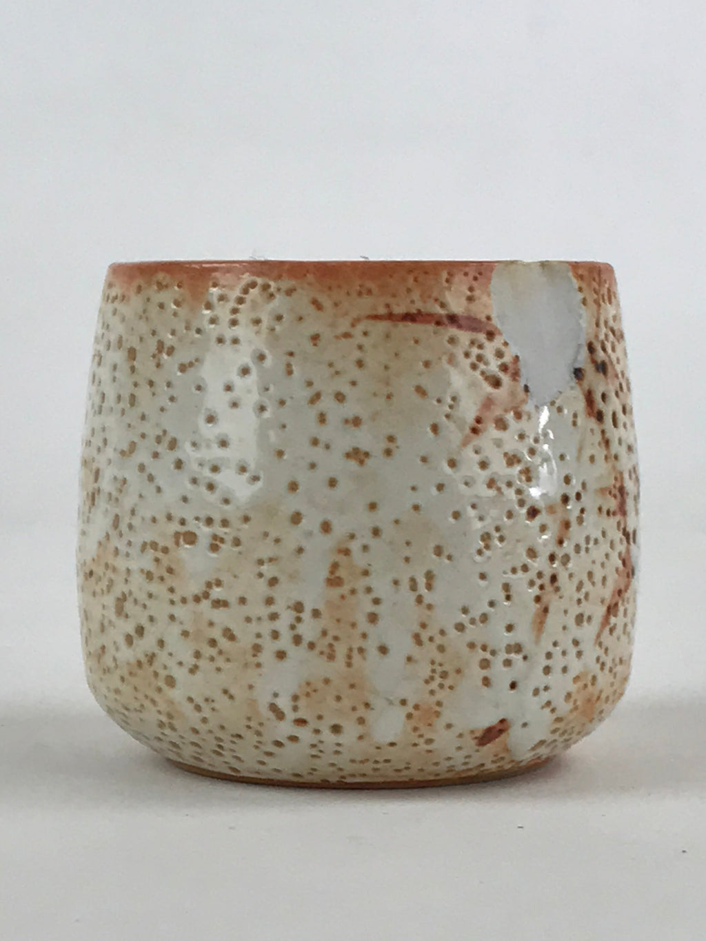 Japanese Shinoware Ceramic Yunomi Teacup Vtg Pottery Bamboo Red Brown TC352