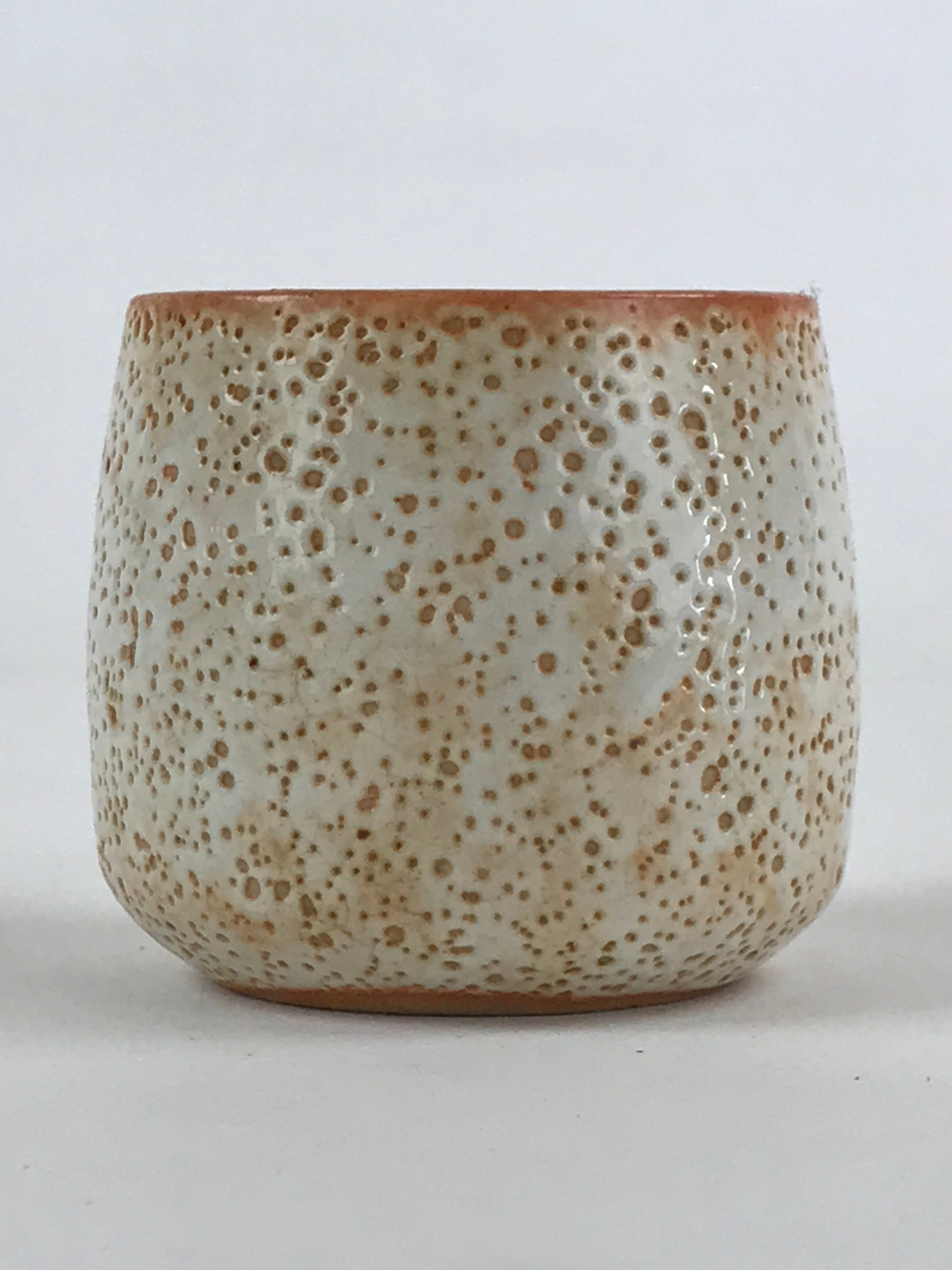 Japanese Shinoware Ceramic Yunomi Teacup Vtg Pottery Bamboo Red Brown TC352
