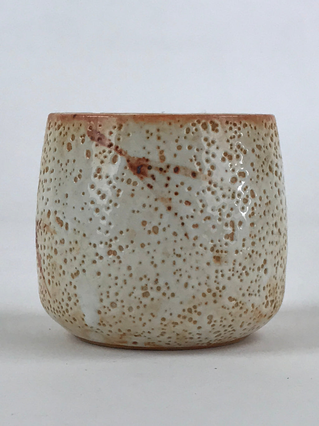 Japanese Shinoware Ceramic Yunomi Teacup Vtg Pottery Bamboo Red Brown TC352