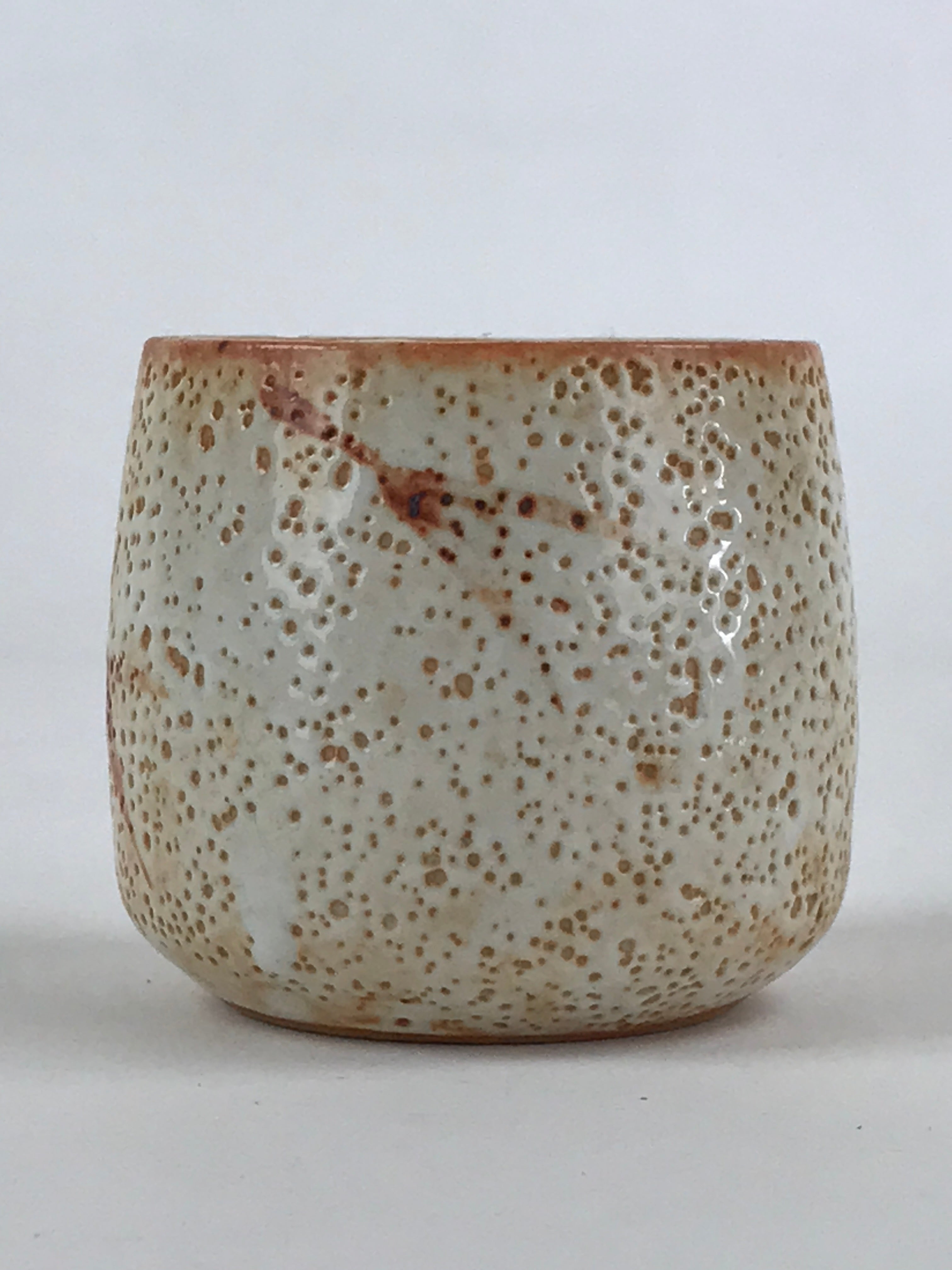 Japanese Shinoware Ceramic Yunomi Teacup Vtg Pottery Bamboo Red Brown TC352