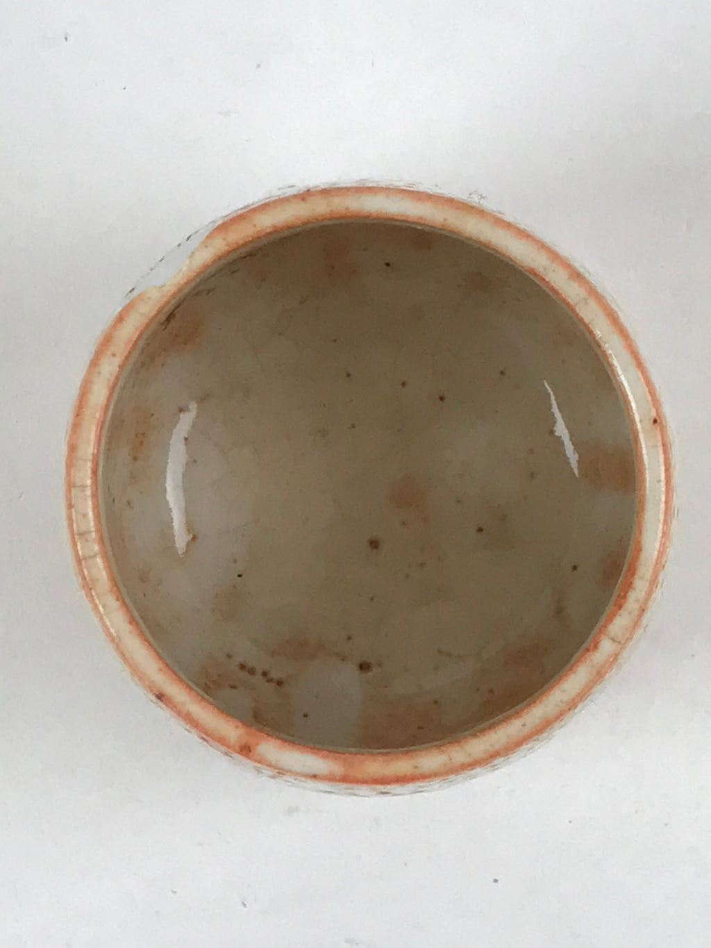 Japanese Shinoware Ceramic Yunomi Teacup Vtg Pottery Bamboo Red Brown TC352