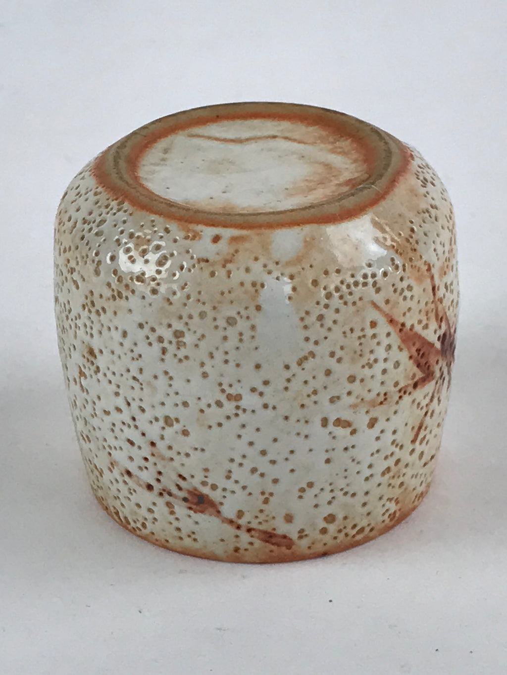 Japanese Shinoware Ceramic Yunomi Teacup Vtg Pottery Bamboo Red Brown TC352
