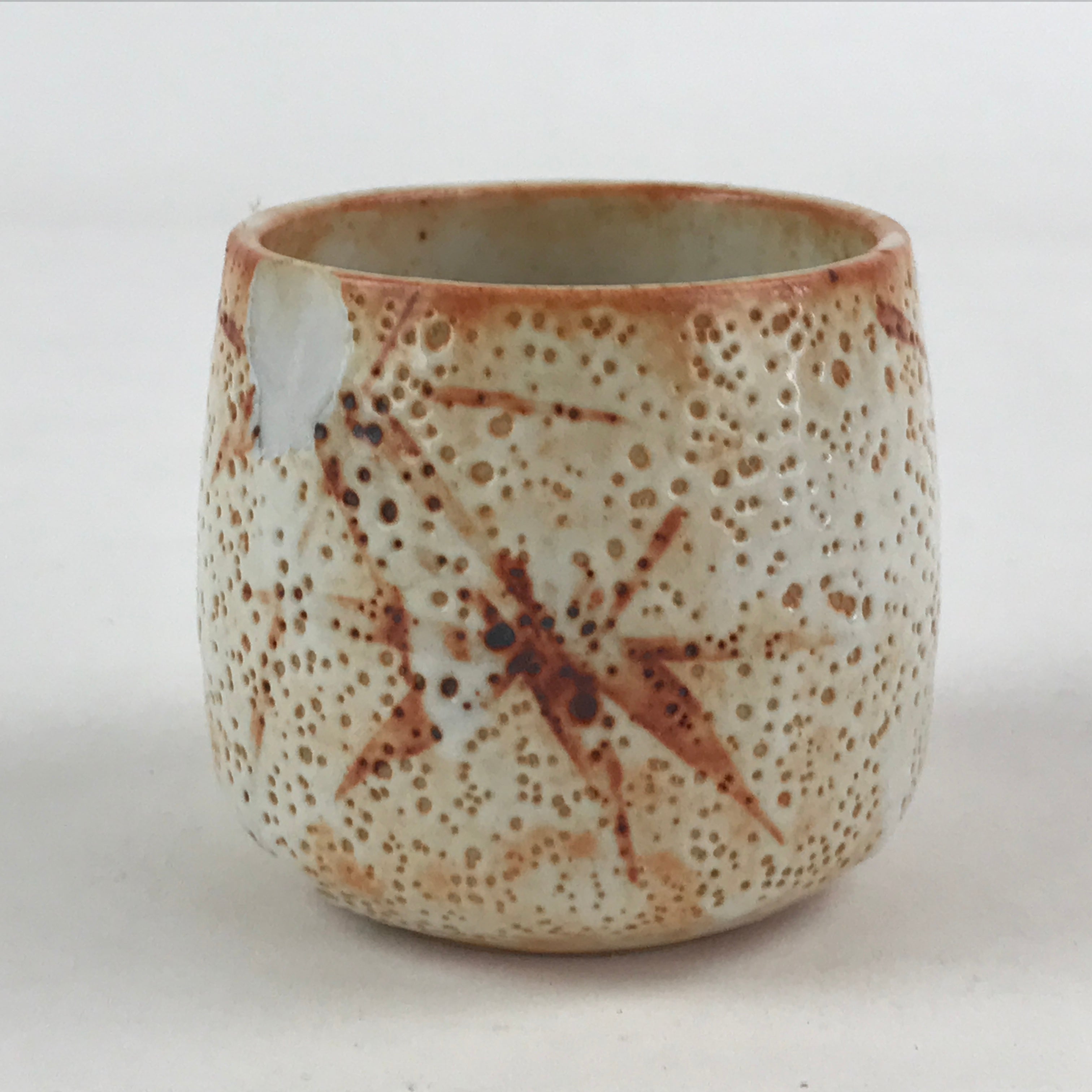 Japanese Shinoware Ceramic Yunomi Teacup Vtg Pottery Bamboo Red Brown TC352