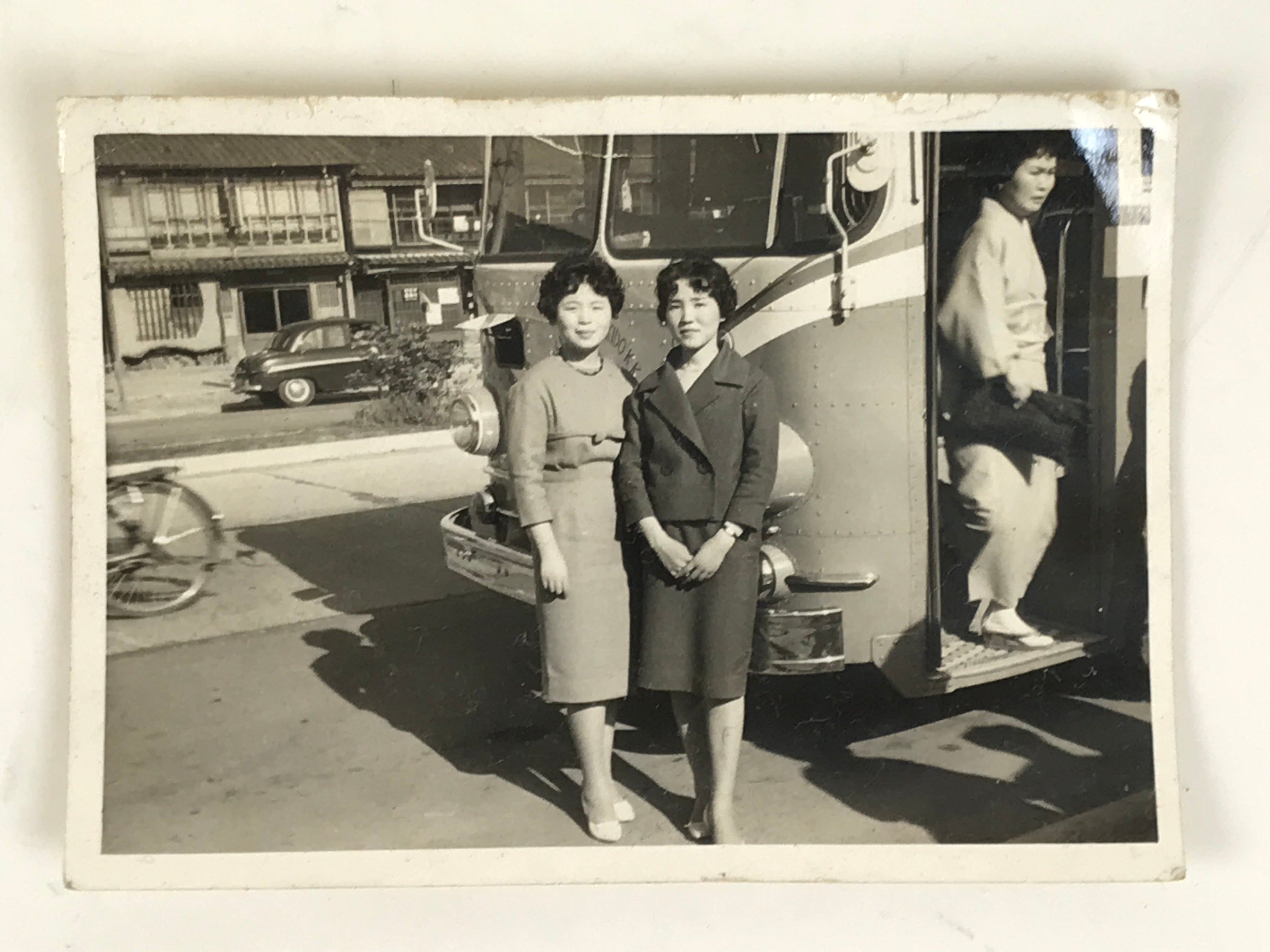 Japanese Showa 1960's Modern Women Bus Travel Photograph Vtg Black