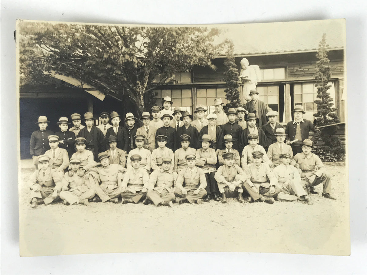 Japanese Showa Boys School Group Photograph Vtg Student Uniform Sepia PH155