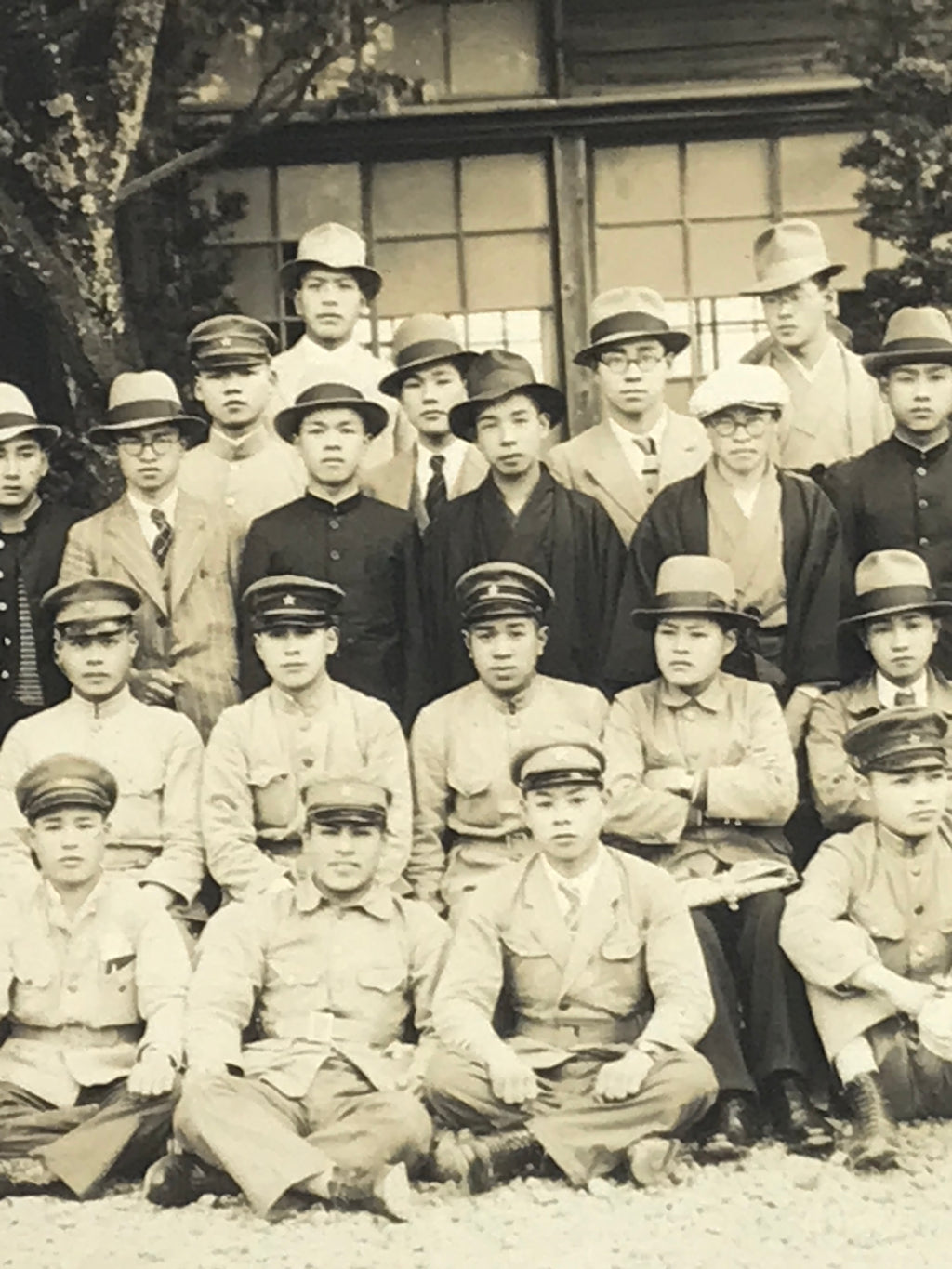 Japanese Showa Boys School Group Photograph Vtg Student Uniform Sepia PH155