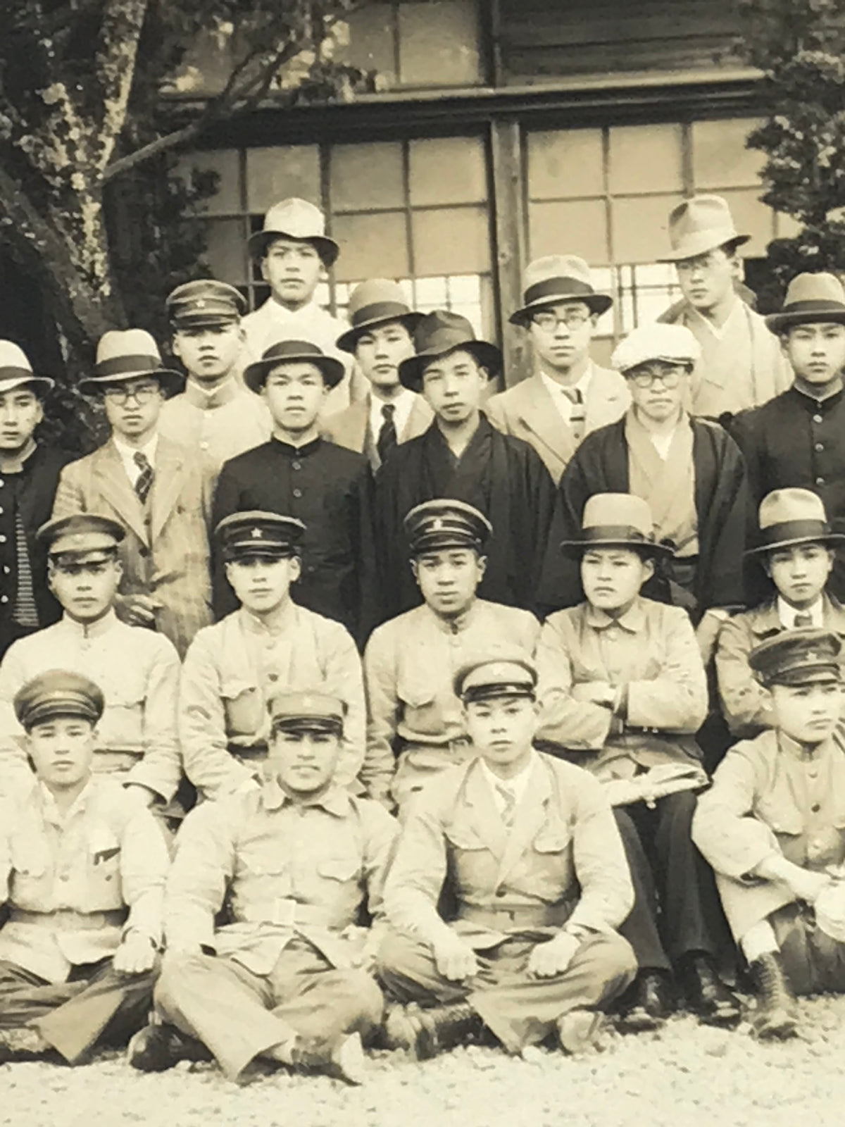 Japanese Showa Boys School Group Photograph Vtg Student Uniform Sepia PH155