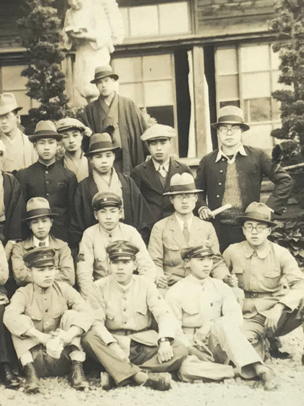 Japanese Showa Boys School Group Photograph Vtg Student Uniform Sepia PH155