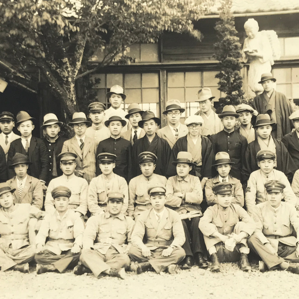 Japanese Showa Boys School Group Photograph Vtg Student Uniform Sepia PH155