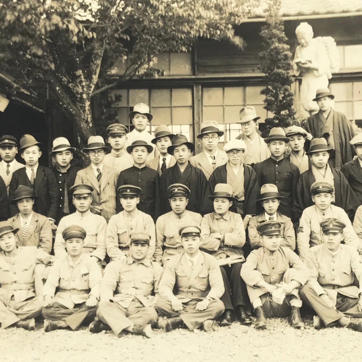 Japanese Showa Boys School Group Photograph Vtg Student Uniform Sepia PH155