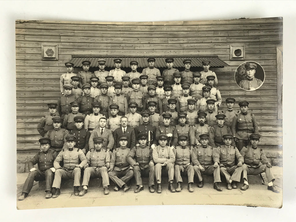 Japanese Showa Boys School Photograph Student Military Uniform Black White PH145