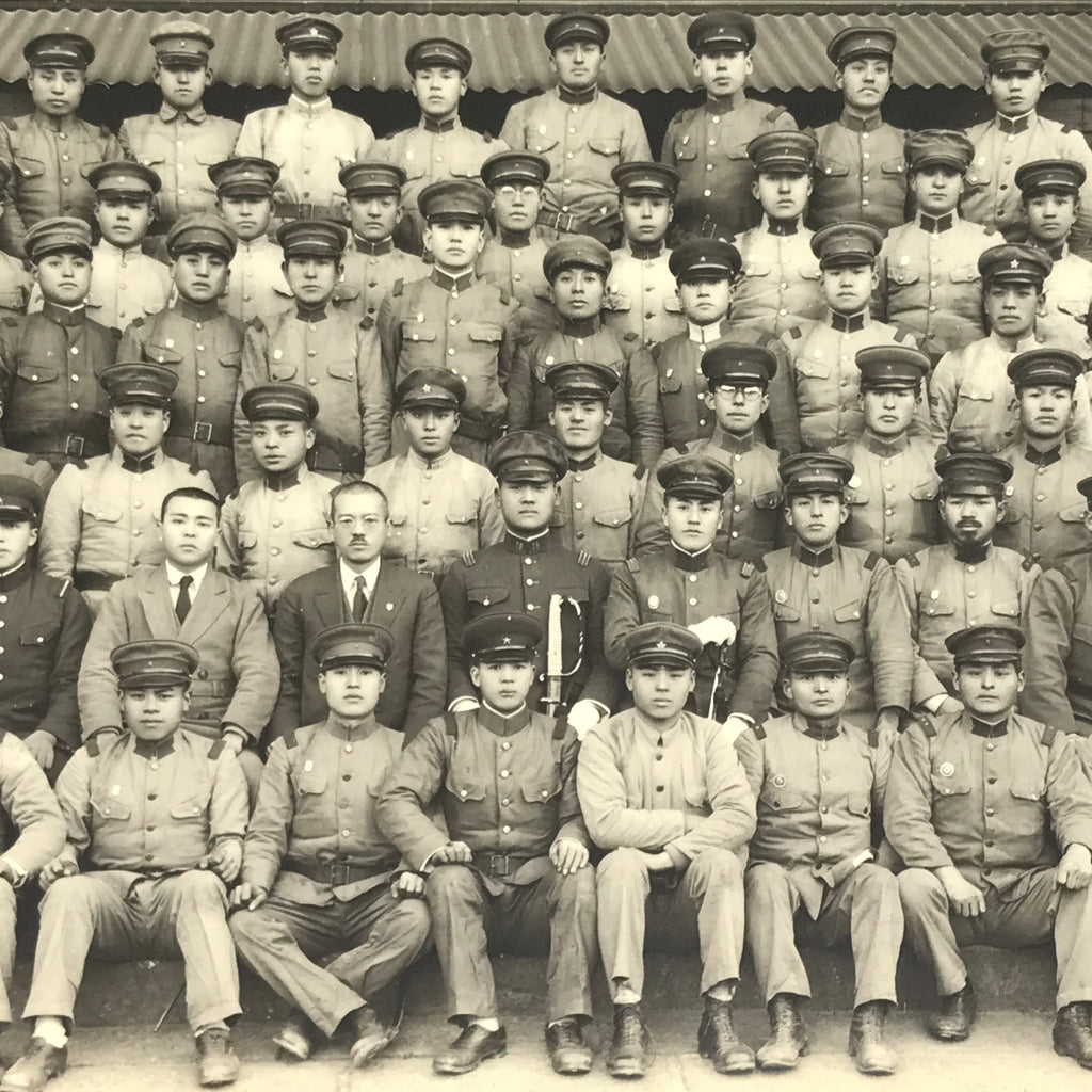 Japanese Showa Boys School Photograph Student Military Uniform Black White PH145