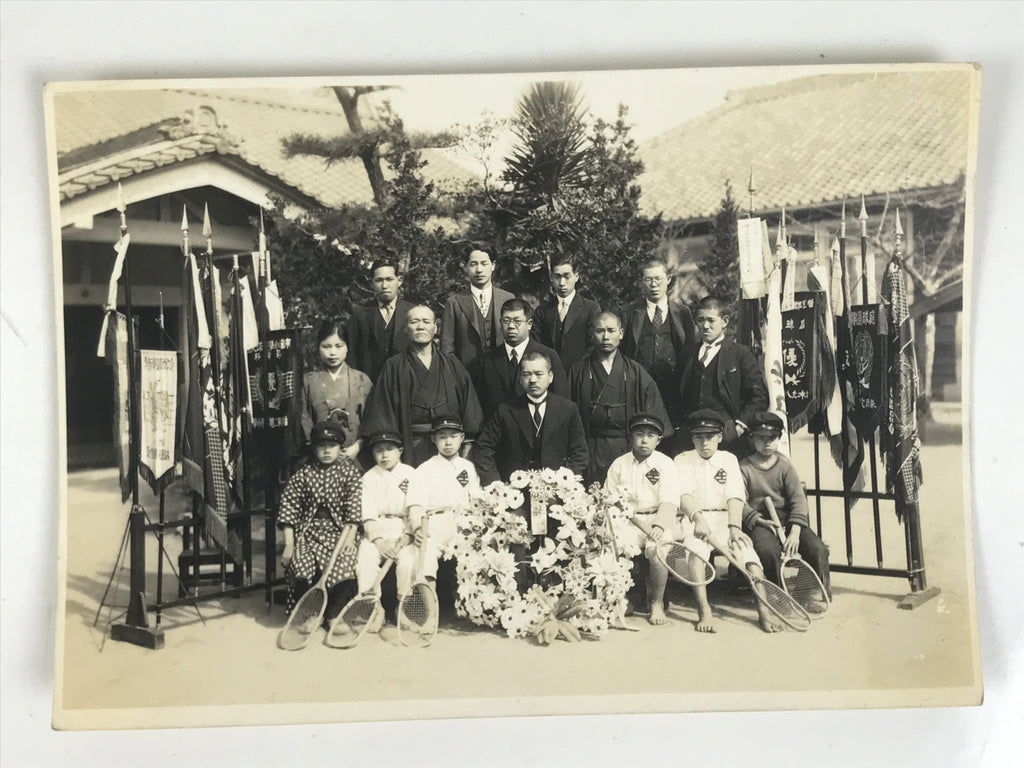 Japanese Showa Boys Tennis Team School Victory Photograph Vtg Sepia Tone PH124