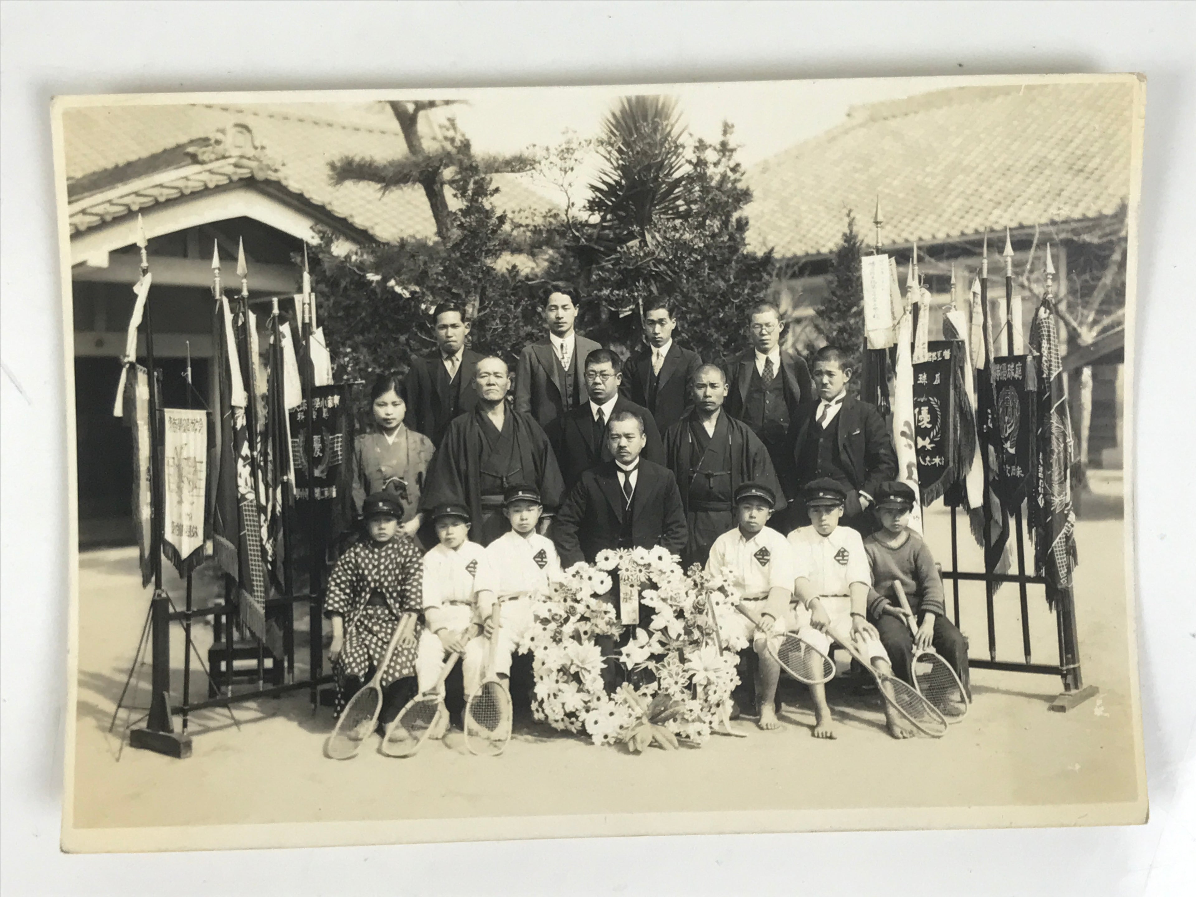 Japanese Showa Boys Tennis Team School Victory Photograph Vtg Sepia Tone PH124