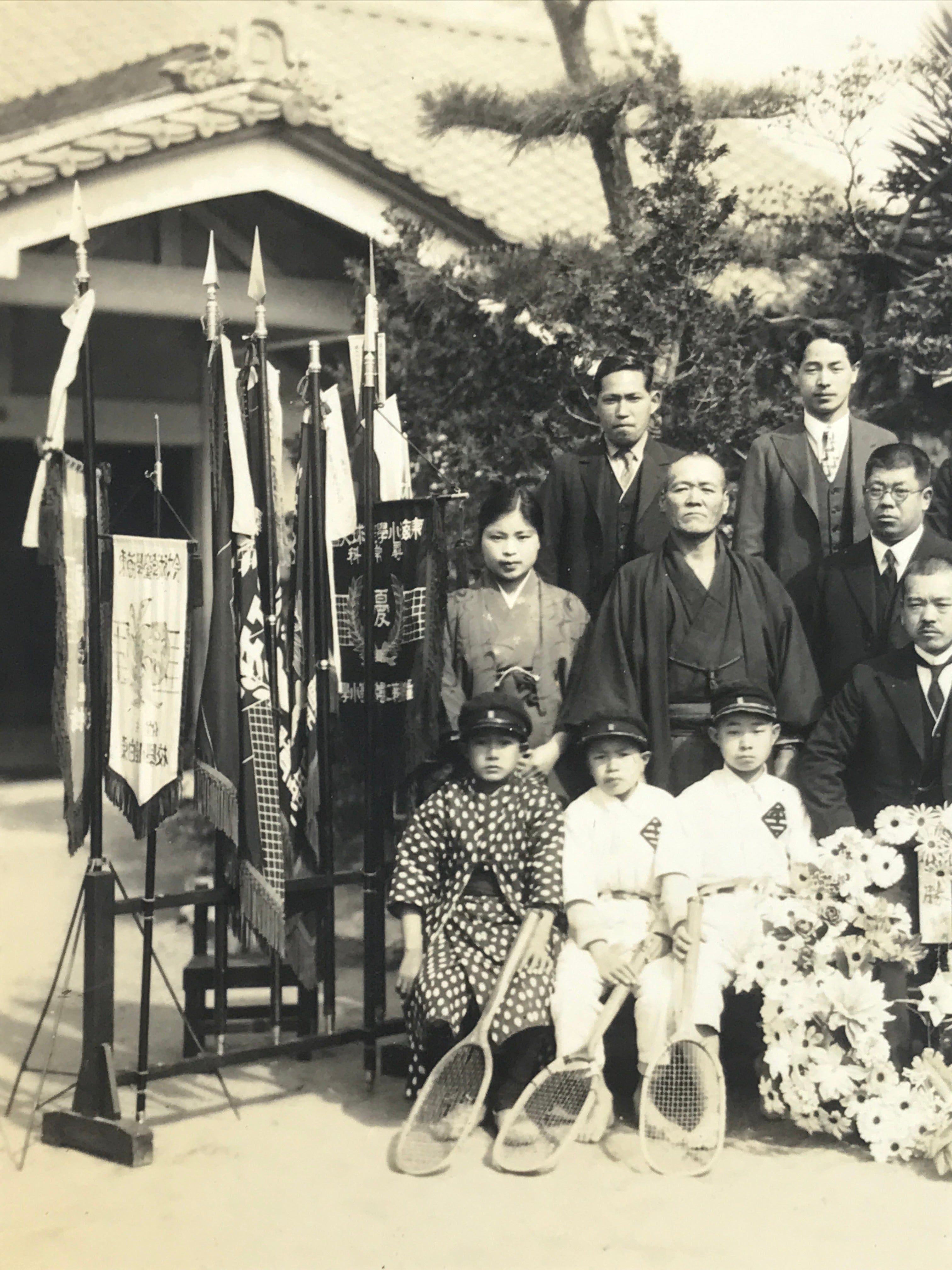 Japanese Showa Boys Tennis Team School Victory Photograph Vtg Sepia Tone PH124