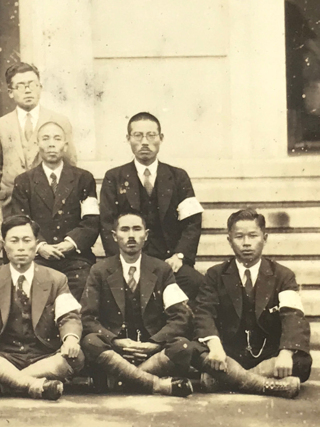 Japanese Showa China Group Travel Photograph Vtg Hsinking Building Sepia PH139