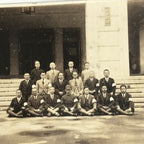Japanese Showa China Group Travel Photograph Vtg Hsinking Building Sepia PH139