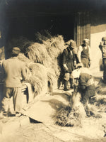 Japanese Showa Community Rice Processing Group Photograph Daily Life Sepia PH81