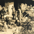 Japanese Showa Community Rice Processing Group Photograph Daily Life Sepia PH81