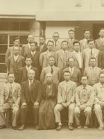Japanese Showa Company Staff Group Photograph Vtg Building Suit Sepia Tone PH150