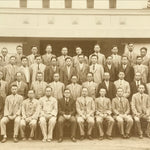 Japanese Showa Company Staff Group Photograph Vtg Building Suit Sepia Tone PH150